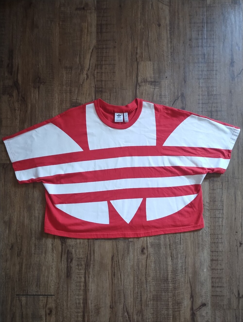 Adidas Original Trefoil Large Logo Crop Boxy Tee Sz Large